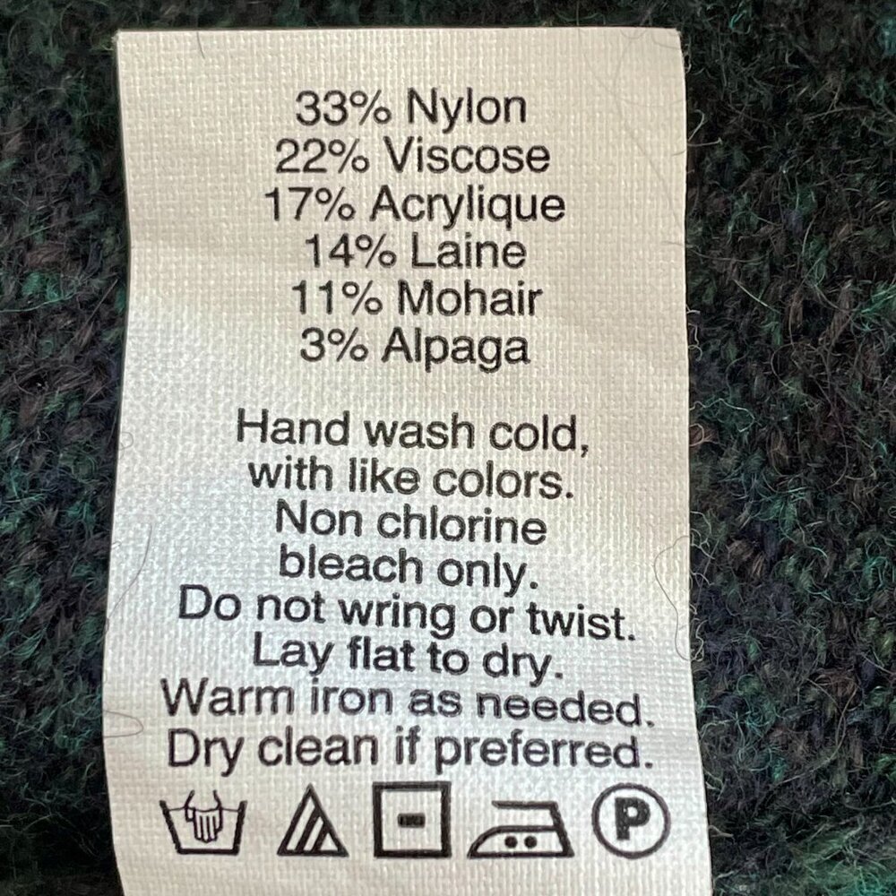Madewell Mohair Alpaca Wool Blend Tartan Plaid Sweater Green Navy Small - Picture 11 of 12